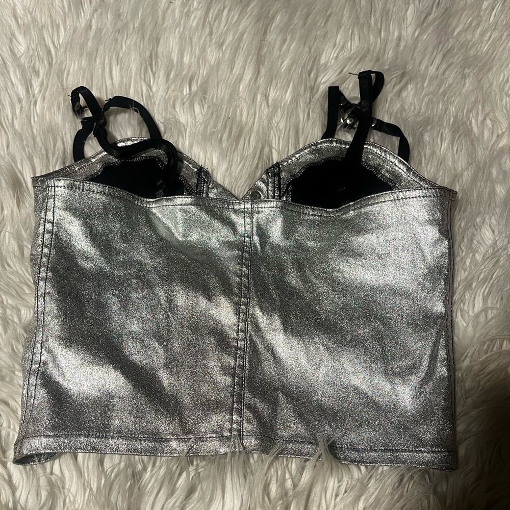 Dolls Kill Widow Silver Metallic Corset Top - Picture 2 of 3